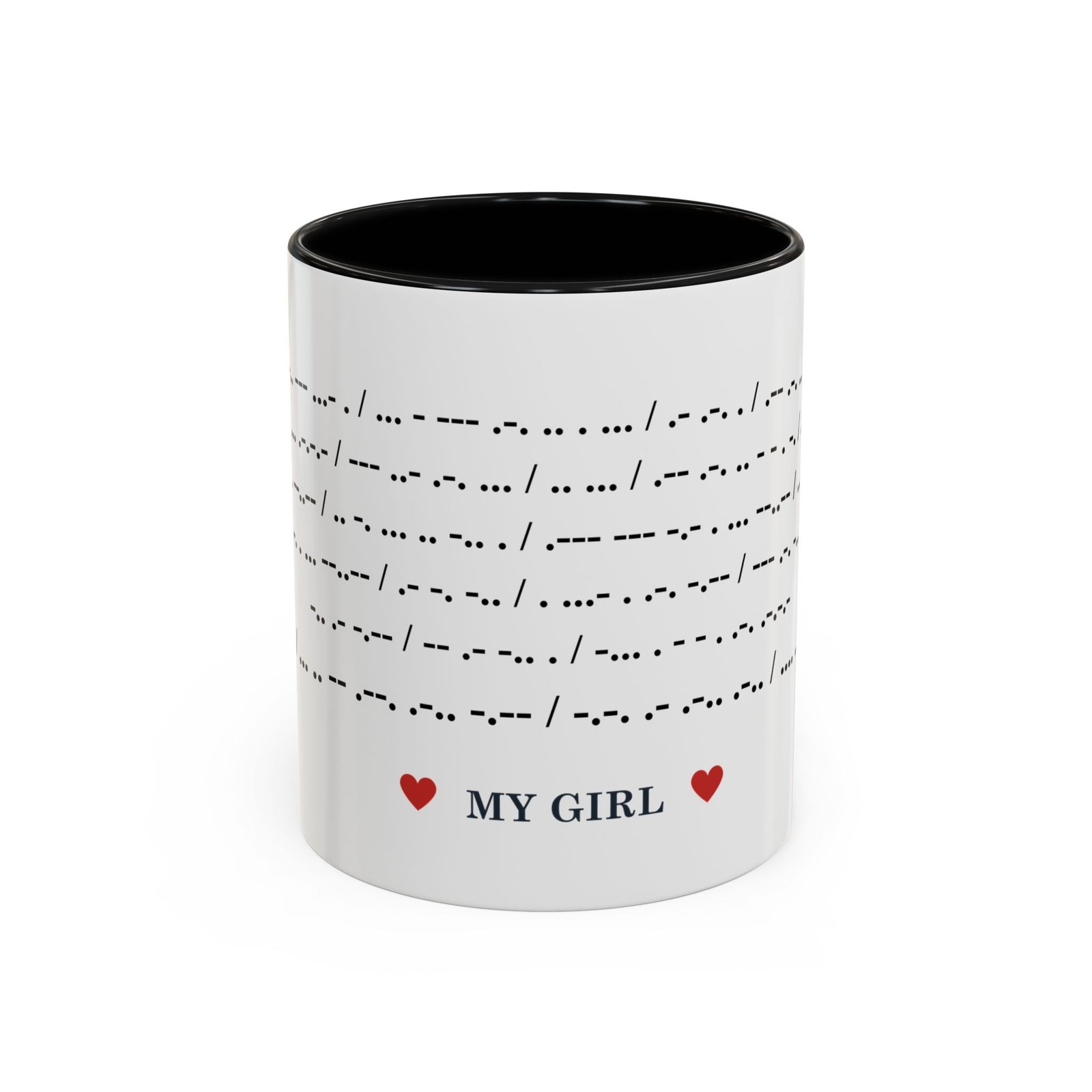 Morse Code "MY GIRL" Secret Message Mug | Romantic Couple Gift | Hidden Code Coffee Cup with Hearts